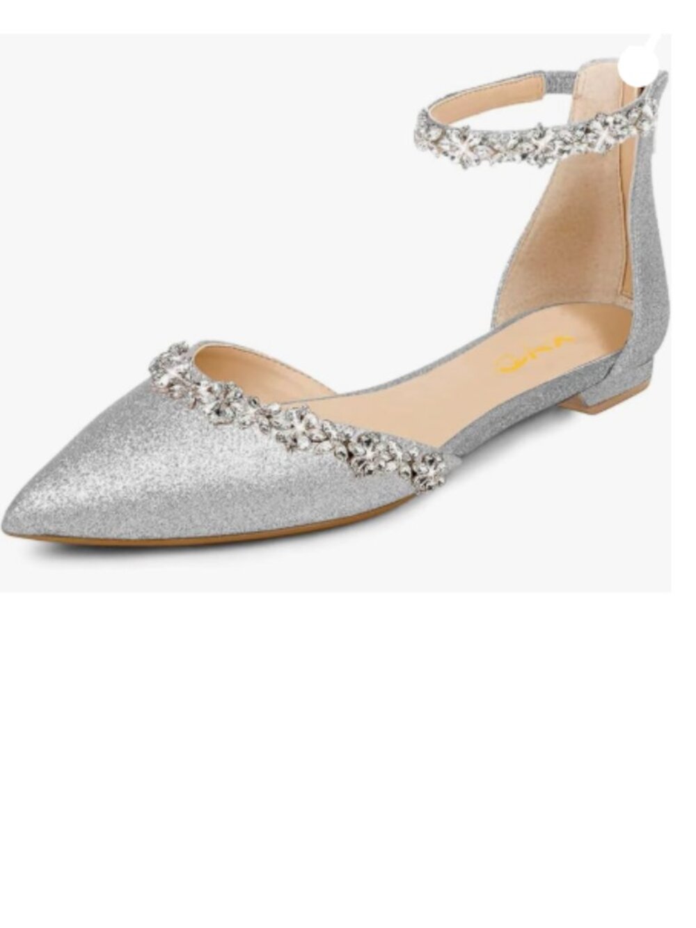 XYD Silver-glitter Pointed Toe Rhinestones Ankle Strap D'Orsay Wedding Sandals